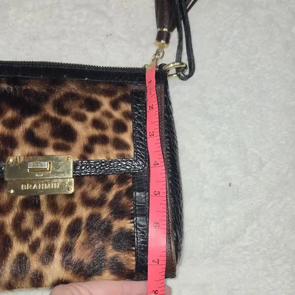 Brahmin Genuine Leather Calf Hair Leopard Print Crossbody Bag croc embossed - Picture 16 of 16